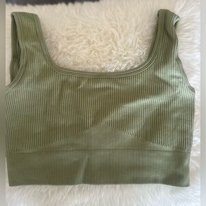 Olive Green Ribbed Sports Bra
